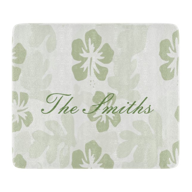 Elegant Muted Sage Hibiscus Pattern  Cutting Board (Front)