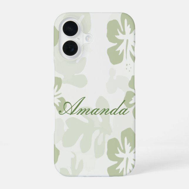 Elegant Muted Sage Hibiscus Pattern  iPhone 16 Case (Back)