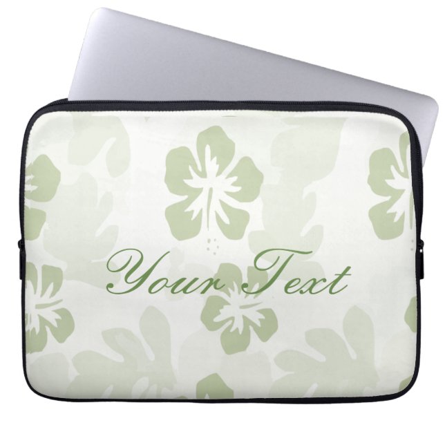 Elegant Muted Sage Hibiscus Pattern  Laptop Sleeve (Front)