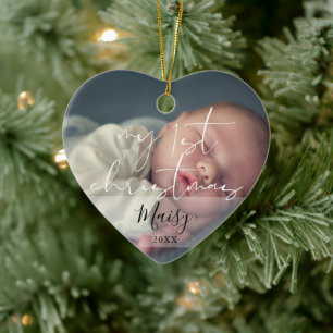 Elegant My First Christmas 2 Photo Ceramic Ornament