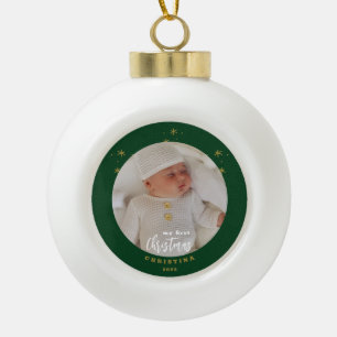 Elegant My First Christmas Baby's Photo Ceramic Ball Christmas Ornament