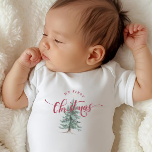 Elegant My First Christmas Tree Script Typography Baby Bodysuit