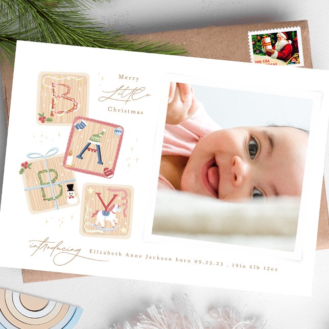 Elegant My First Merry Christmas Photo Baby Birth Holiday Card (Creator Uploaded)