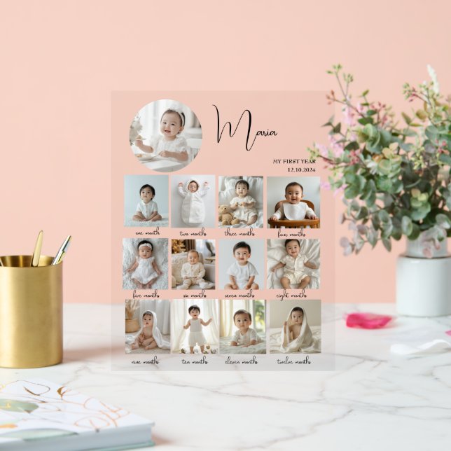 Elegant My First Year Collage Custom Photo Acrylic Sign (Wedding)