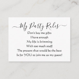 Elegant My Party No Gifts Poem Enclosure Card
