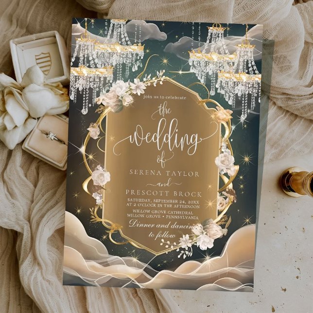 Elegant Mystic Opulent Crystals and Floral Wedding Invitation (Creator Uploaded)