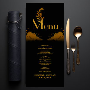 Elegant Mystical Black Gold Clouds Moon Wedding Menu