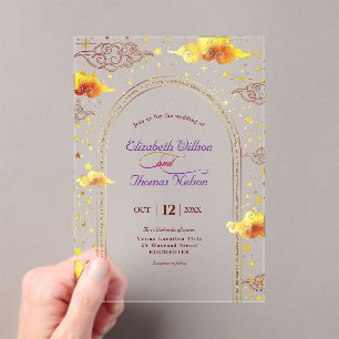 Elegant mystical celestial wedding  acrylic invitations
