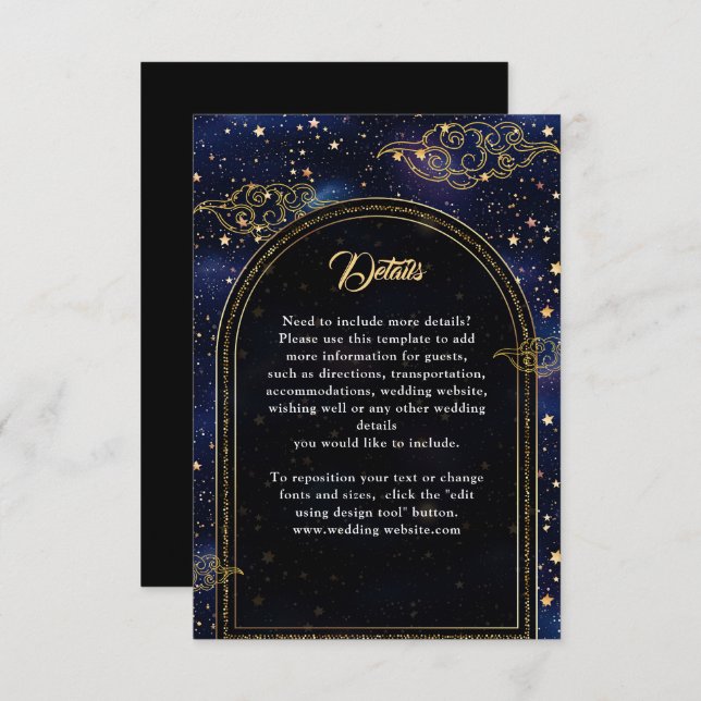 Elegant mystical celestial wedding details  enclosure card (Front/Back)
