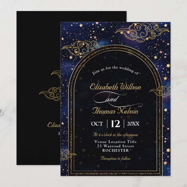 Elegant mystical celestial wedding invitation (Front/Back)