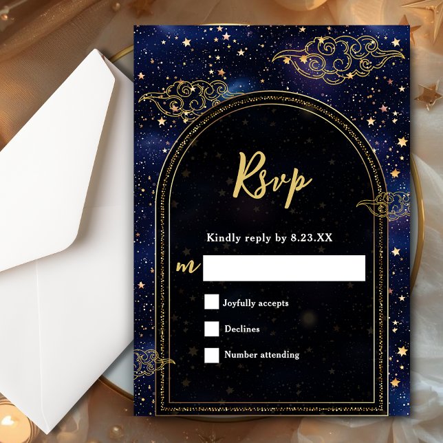 Elegant mystical celestial wedding RSVP card (Creator Uploaded)