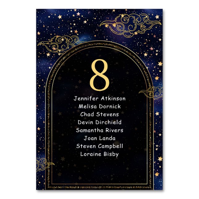 Elegant mystical celestial wedding seating  table number (Front)