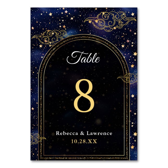 Elegant mystical celestial wedding table number (Front)