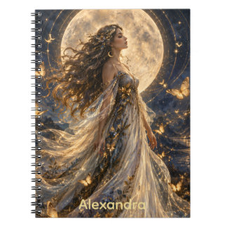 Elegant Mystical Celestial Woman Gold Butterflies Notebook