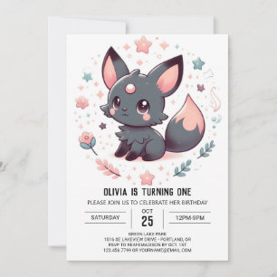 Elegant Mythical Fox 1st Birthday Invitation