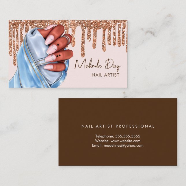 Elegant Nail Artist Designer Salon Faux Glitter  Business Card (Front/Back)