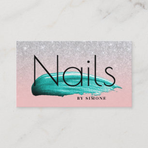 Elegant nail polish stroke silver pink glitter business card