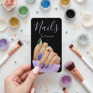 Elegant Nail Technician QR Code Luxury Salon Business Card