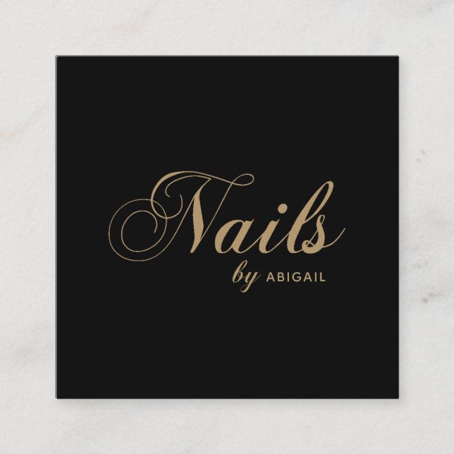 Elegant Nails By "Name" QR Code Social Media Black Square Business Card (Front)