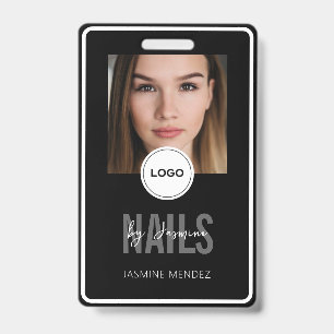 Elegant NAILS Tech Black White Photo Lanyard  ID Badge