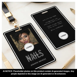 Elegant NAILS Tech Black White Photo Lanyard ID Badge