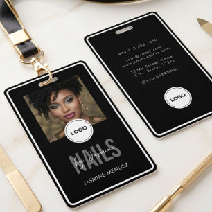 Elegant NAILS Tech Black White Photo Lanyard ID Badge