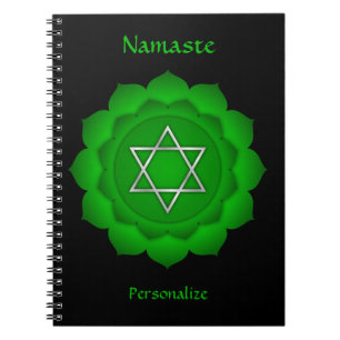 Elegant Namaste Green Heart Chakra Personalise Notebook