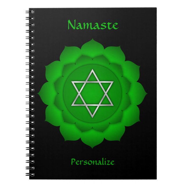 Elegant Namaste Green Heart Chakra Personalise Notebook (Front)