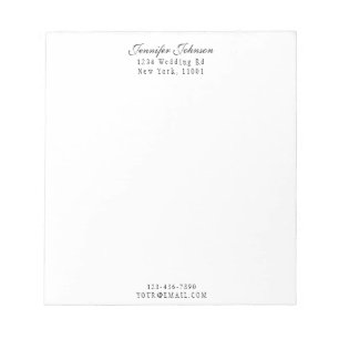 Elegant Name & Address Black Modern Script  Notepad