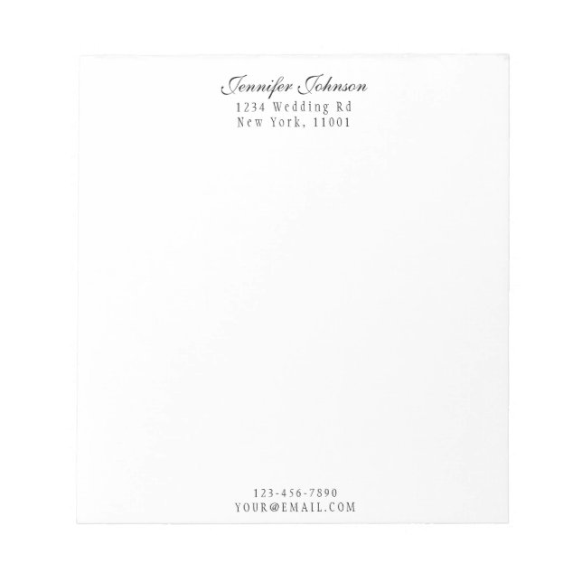 Elegant Name & Address Black Modern Script  Notepad (Front)