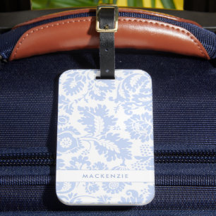 Elegant Name Blue Floral Botanical Luggage Tag