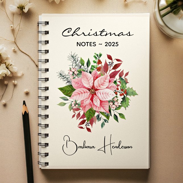 Elegant Name || Christmas Notes Pink Poinsettia Notebook (Creator Uploaded)