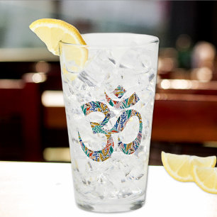 Elegant Name, Colourful Botanical Om Symbol 16oz  Glass