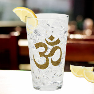 Elegant Name Faux Gold Glitter Om Symbol 16oz Pint Glass