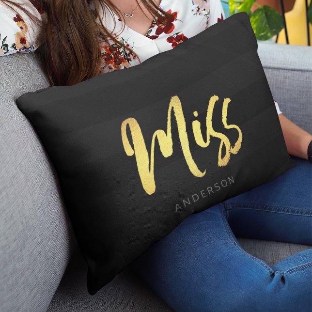 Elegant Name Faux Gold Miss Black Stripes Lumbar Cushion (Creator Uploaded)