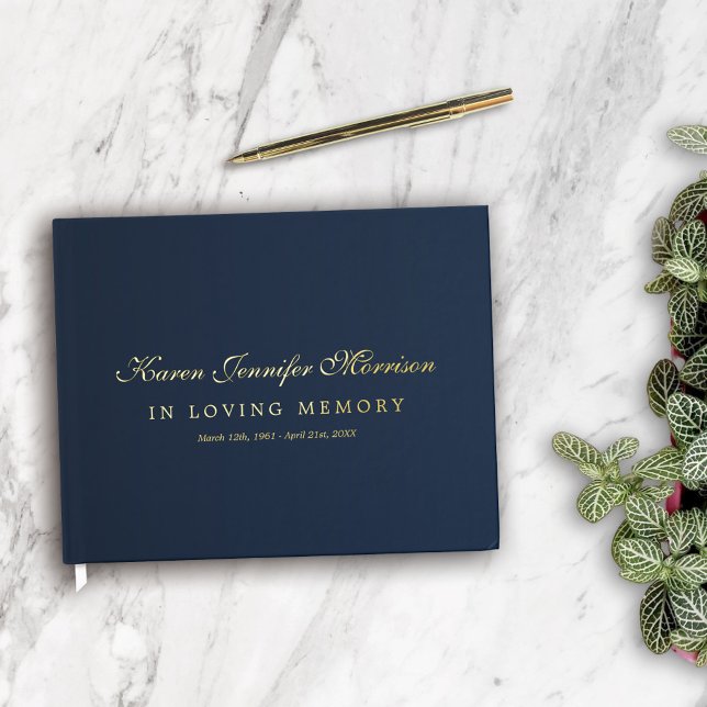 Elegant Name In Script Navy Blue In Loving Memory Guest Book (Creator Uploaded)