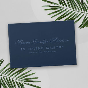 Elegant Name In Script Navy Blue In Loving Memory Guest Book