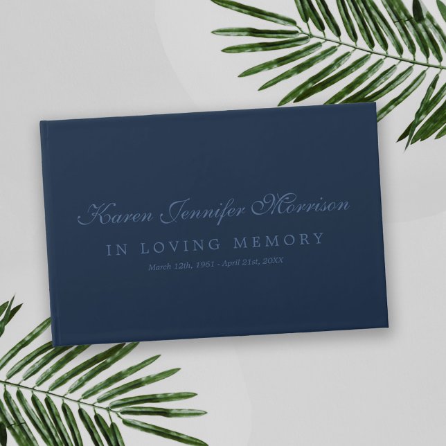 Elegant Name In Script Navy Blue In Loving Memory Guest Book (Creator Uploaded)