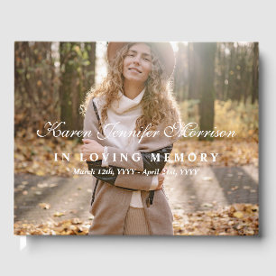 Elegant Name In Script & Photo In Loving Memory Guest Book
