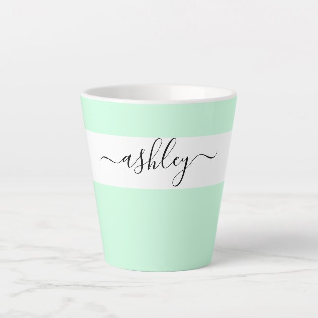 Elegant Name in Script Typography Mint Green Latte Mug (Front)