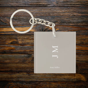 Elegant Name & Initials Grey Key Ring