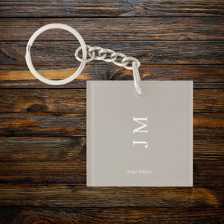 Elegant Name & Initials Grey Key Ring
