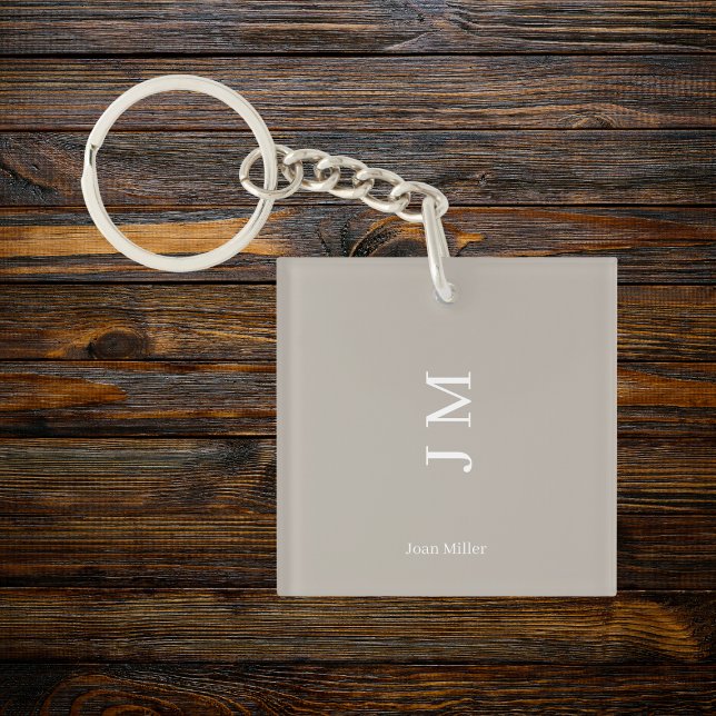 Elegant Name & Initials Grey Key Ring (Creator Uploaded)