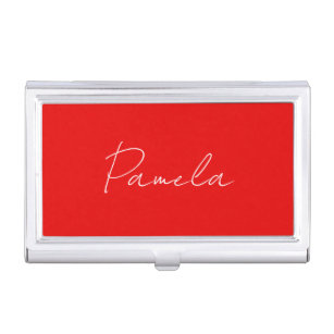Elegant Name Minimalist Classical Warm Red Business Card Holder