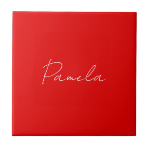 Elegant Name Minimalist Classical Warm Red Ceramic Tile
