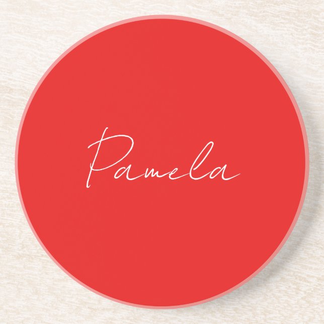 Elegant Name Minimalist Classical Warm Red Coaster (Front)