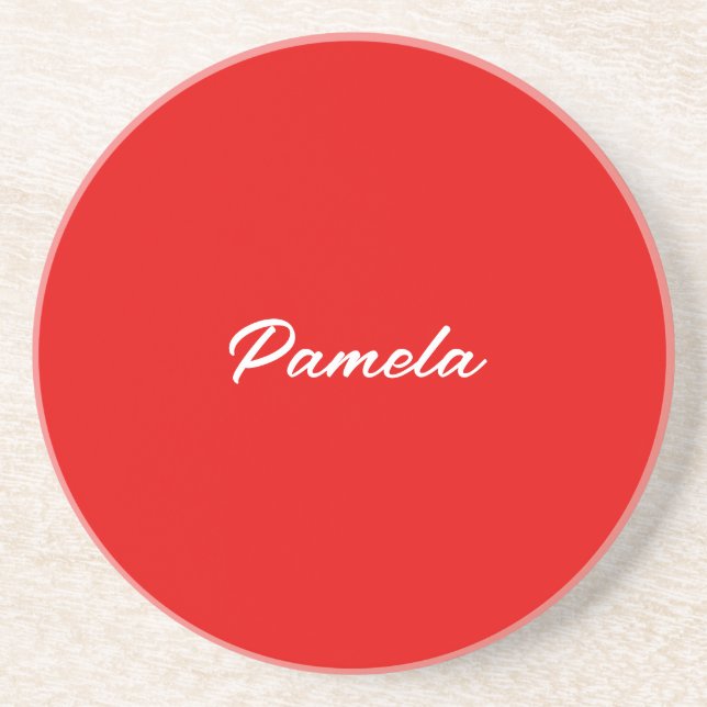 Elegant Name Minimalist Classical Warm Red Coaster (Front)