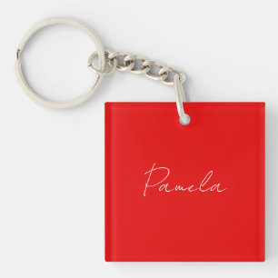 Elegant Name Minimalist Classical Warm Red Key Ring