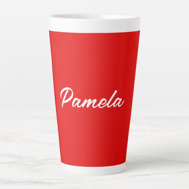 Elegant Name Minimalist Classical Warm Red Latte Mug (Front)