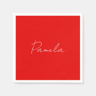 Elegant Name Minimalist Classical Warm Red Napkin